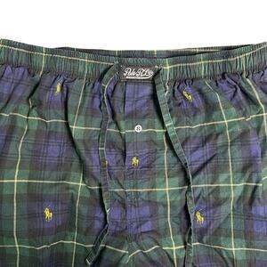 Polo Ralph Lauren Plaid Pajama Pants Mens XL All Over Print Logo 100% Cotton